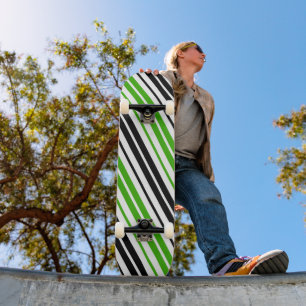 Green Black White Stripes Pattern Design Skateboard