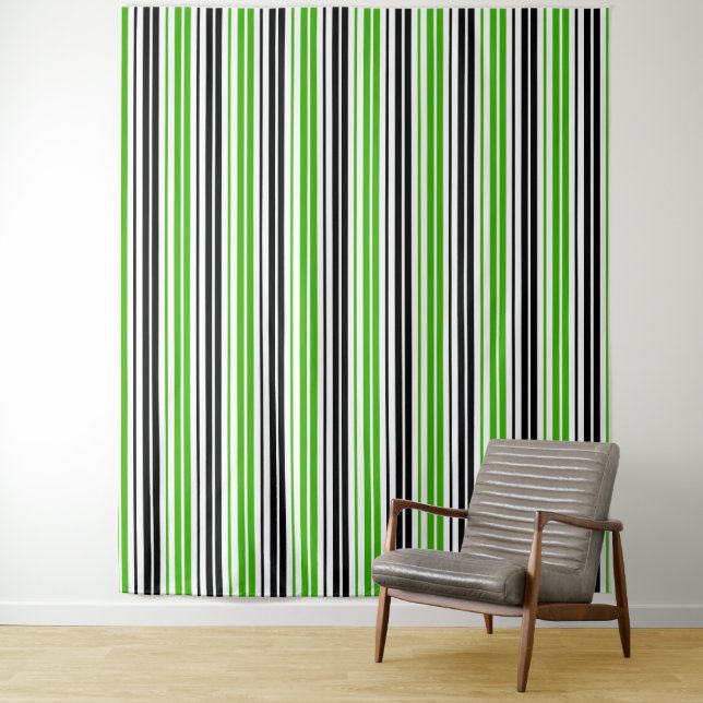 Green Black White Stripes Pattern Design  Tapestry (In Situ)