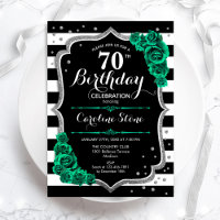 Green Black White Stripes Roses 70th Birthday