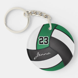 Green, Black & White Volleyball  Key Ring