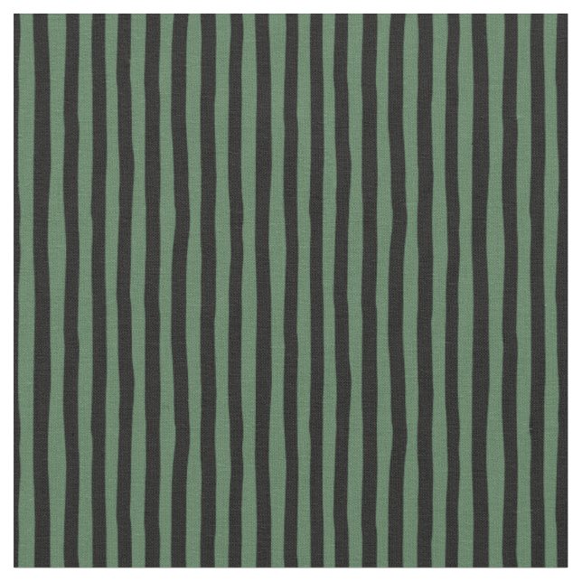 Green & Black Wonky Stripes Fabric (Close Up)