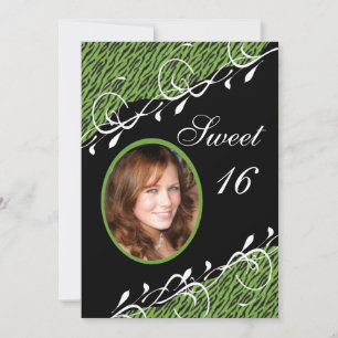 Green & Black Zebra Print Sweet 16 Invitation