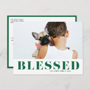 Green Blessed Typography Photo Christmas Holiday Postcard