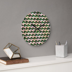Green Block Art Lawn Bowls Pattern, Wall Clock