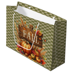 GREEN BLOCKS WITH ORANGE FALL PUMPKINS LARGE GIFT BAG