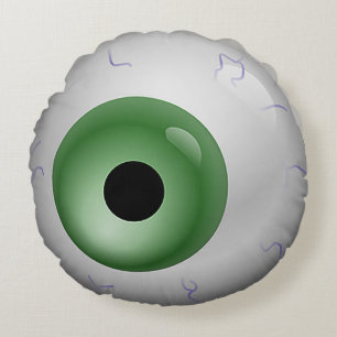 Green Bloodshot Eye Zombie Halloween Round Cushion