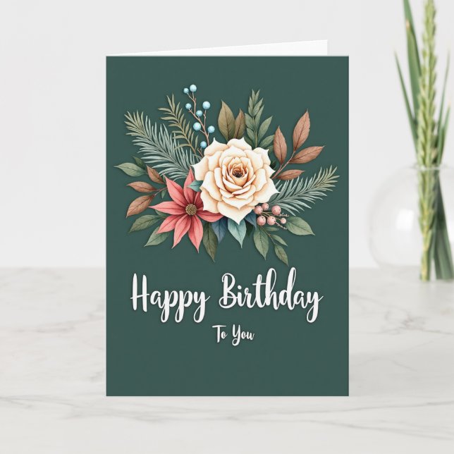 Green Bloom Birthday Card (Front)
