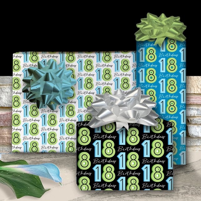  Green Blue 18th Birthday Wrapping Paper Sheet (Creator Uploaded)