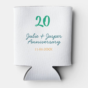 Green blue 20th anniversary name date orange can cooler