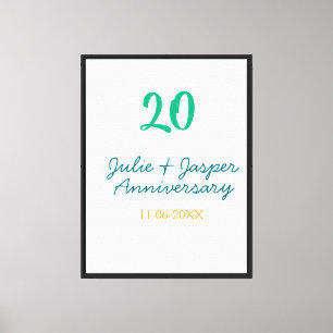 Green blue 20th anniversary name date orange canvas print