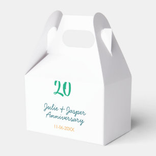 Green blue 20th anniversary name date orange favour box
