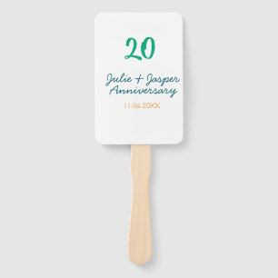 Green blue 20th anniversary name date orange hand fan