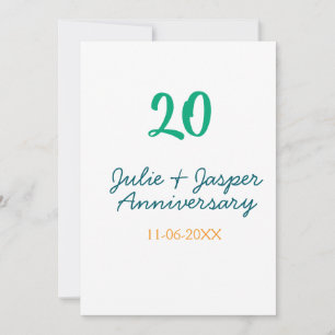 Green blue 20th anniversary name date orange invitation