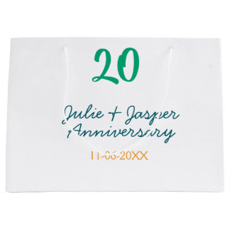 Green blue 20th anniversary name date orange  large gift bag