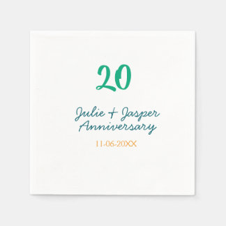 Green blue 20th anniversary name date orange  napkin