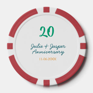 Green blue 20th anniversary name date orange poker chips