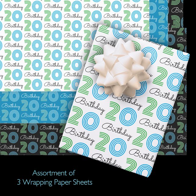  Green Blue 20th Birthday Wrapping Paper Sheet (Creator Uploaded)
