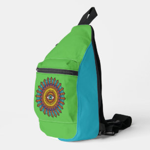 Green Blue 90s Mandala Third Eye Graphic Festival Sling Bag