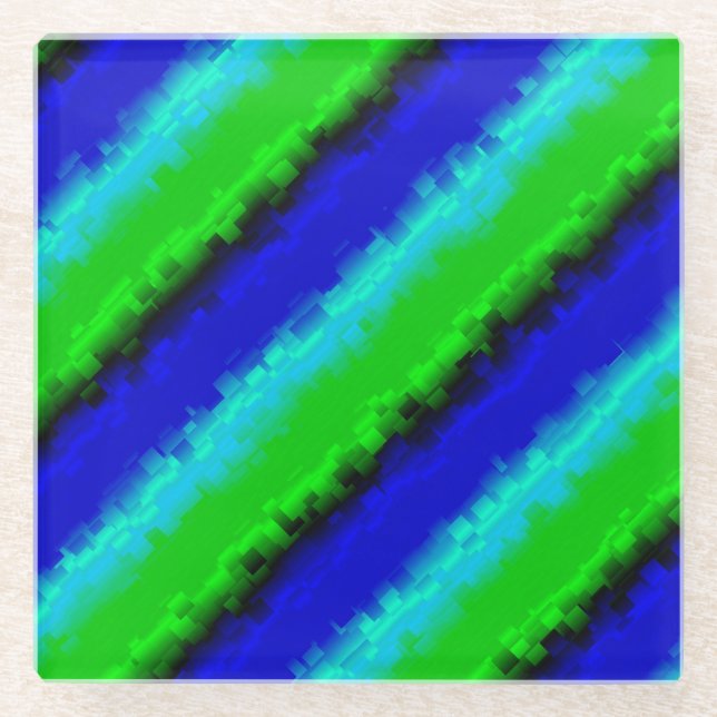 Green Blue abstract 3D rainbow pattern Glass Coaster (Front)