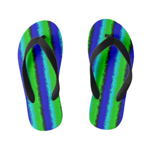 Green Blue abstract 3D rainbow pattern Kid's Thongs