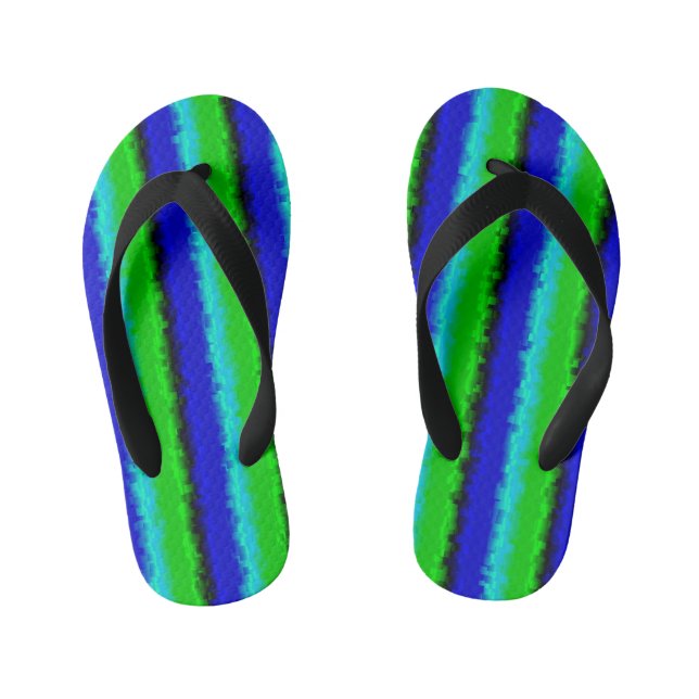 Green Blue abstract 3D rainbow pattern Kid's Thongs (Footbed)