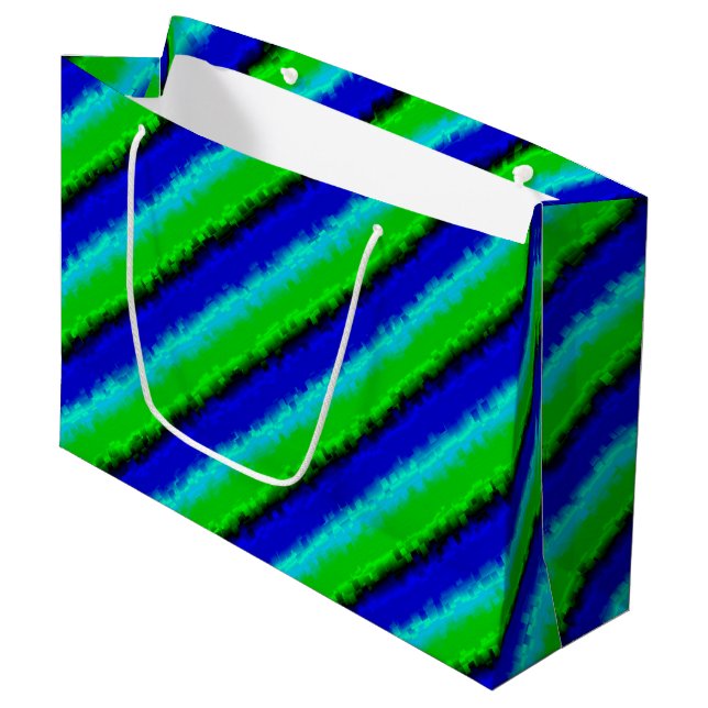 Green Blue abstract 3D rainbow pattern Large Gift Bag (Front Angled)