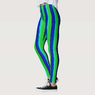 Green Blue abstract 3D rainbow pattern Leggings