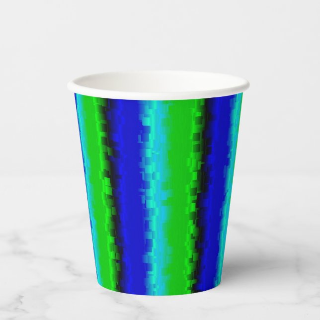 Green Blue abstract 3D rainbow pattern Paper Cups (Front)