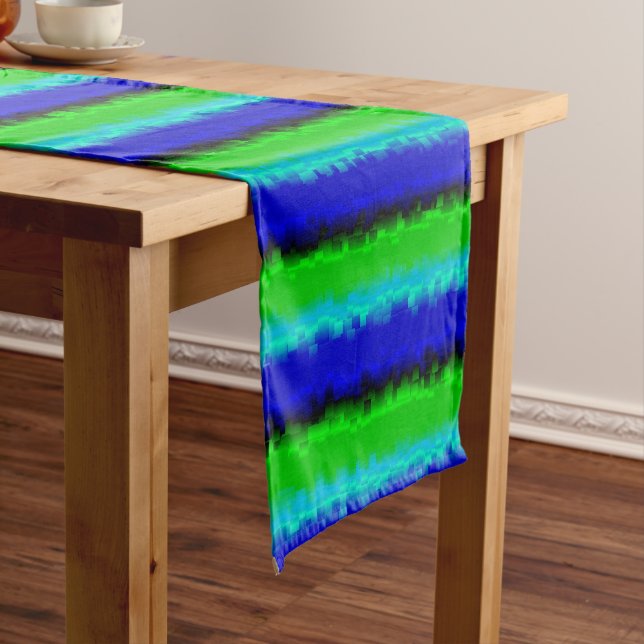Green Blue abstract 3D rainbow pattern Short Table Runner (In Situ)