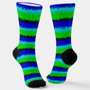 Green Blue abstract 3D rainbow pattern Socks