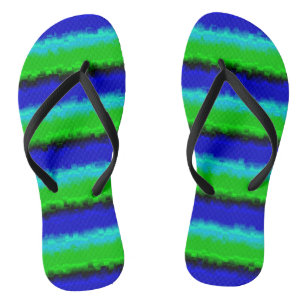 Green Blue abstract 3D rainbow pattern Thongs