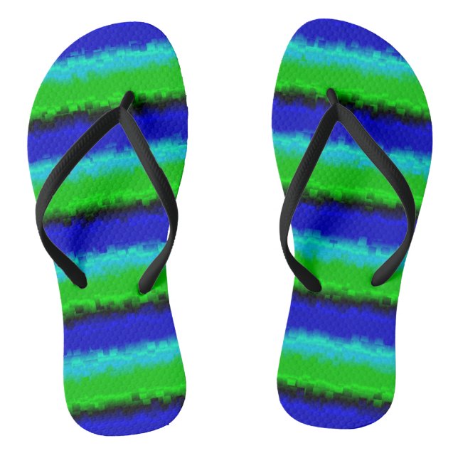 Green Blue abstract 3D rainbow pattern Thongs (Footbed)