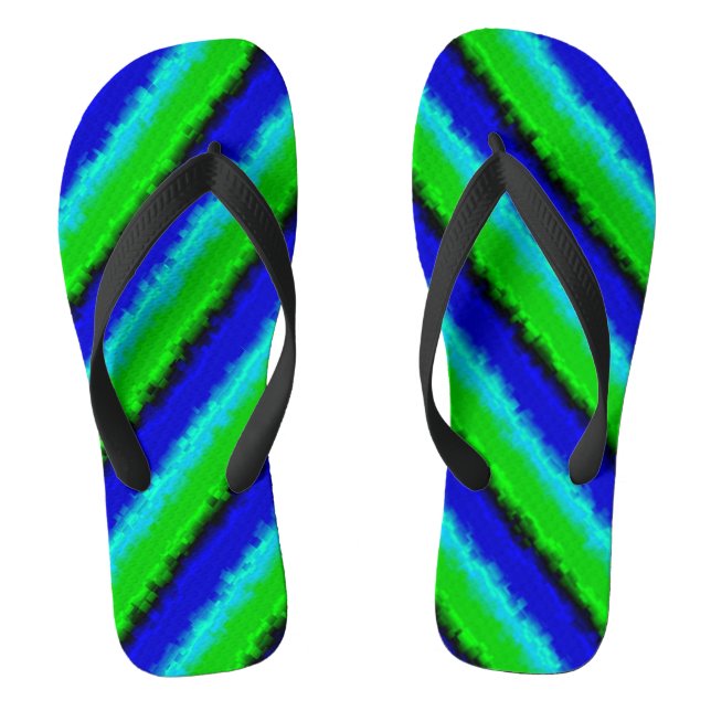 Green Blue abstract 3D rainbow pattern Thongs (Footbed)