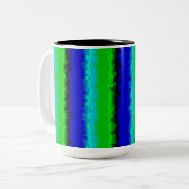 Green Blue abstract 3D rainbow pattern Two-Tone Coffee Mug (Front Left)