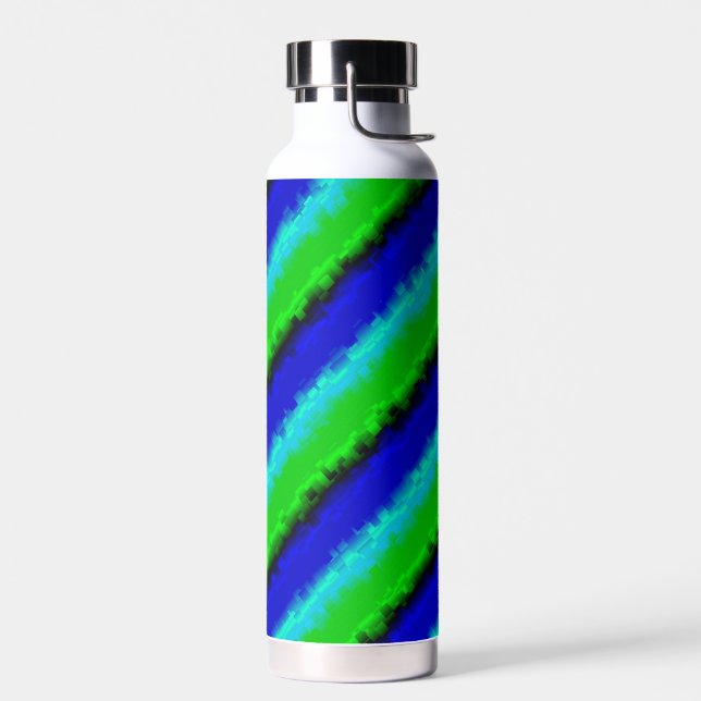 Green Blue abstract 3D rainbow pattern Water Bottle (Left)