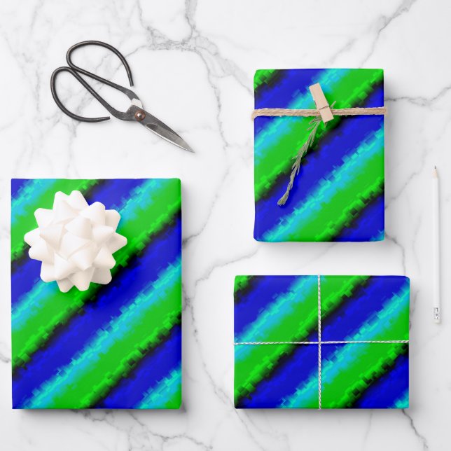 Green Blue abstract 3D rainbow pattern Wrapping Paper Sheet (Front)