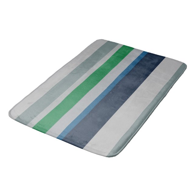 Green Blue Abstract Stripes Bath Mat (Angled)