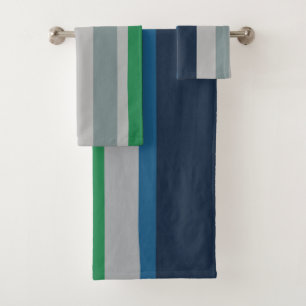 Green Blue Abstract Stripes Bath Towel Set