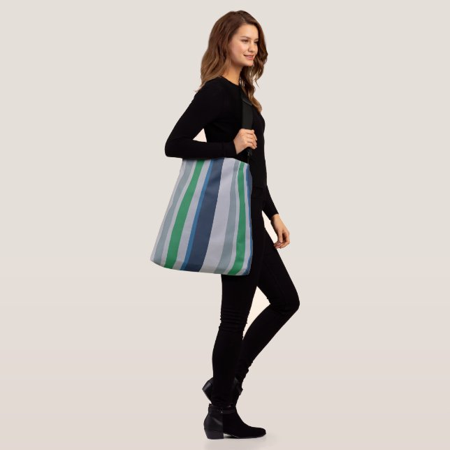 Green Blue Abstract Stripes Crossbody Bag (On Model)