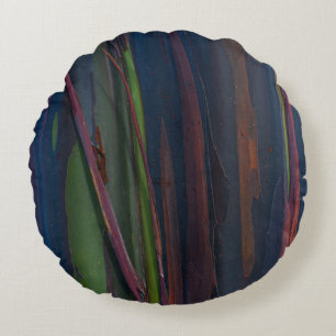 Green blue and brown abstract painting round cushion