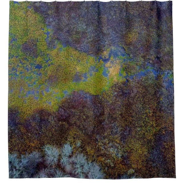 Green, blue, and brown mat shower curtain (Front)