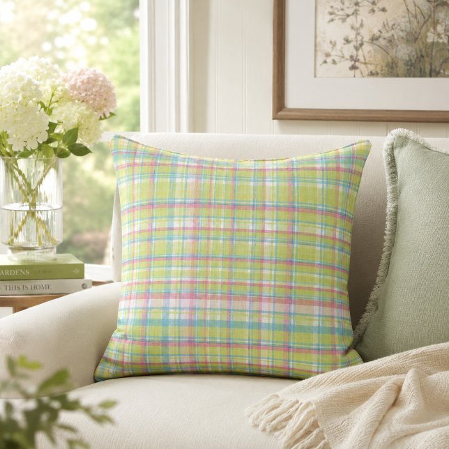 Green, Blue and Pink Plaid Cushion (Creator Uploaded)