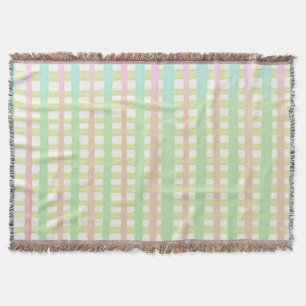 Green blue and pink watercolor stripes on white throw blanket