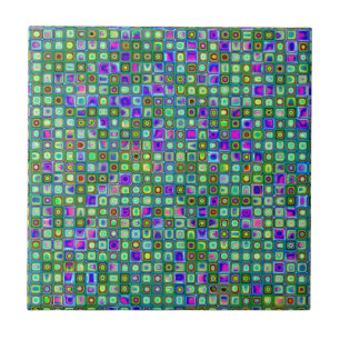 Green, Blue And Purple Funky Retro Tiles Pattern