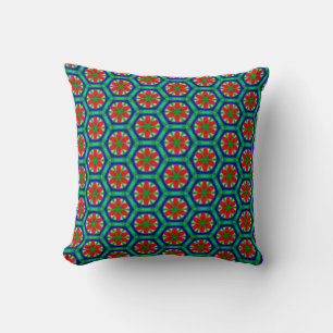 Green, Blue and Red Star Pattern Throw Pillow