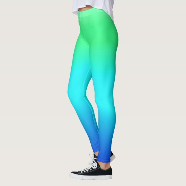 Green, Blue and Turquoise Cool Water Ombre  Leggings (Left)
