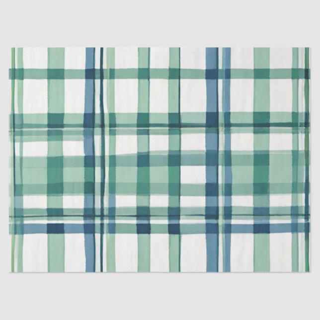 Green, Blue, and White Plaid Decoupage Paper (Front)