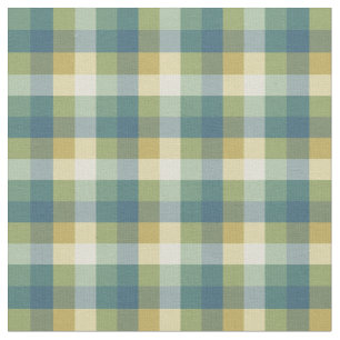 Green, Blue and Yellow Chequered Plaid Fabric