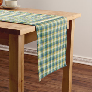 Green, Blue and Yellow Chequered Plaid Short Table Runner