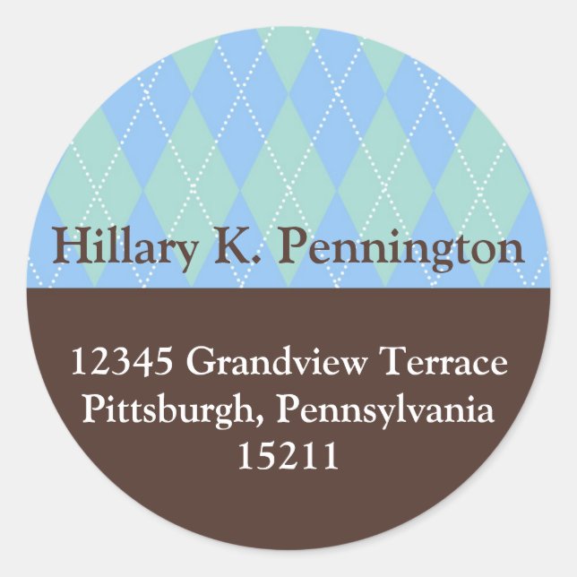 Green blue argyle custom Christmas address label (Front)